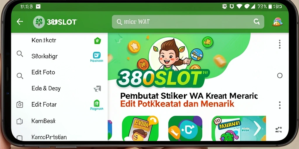 Antarmuka aplikasi 380SLOT untuk pembuatan stiker WA yang mudah dan menarik.