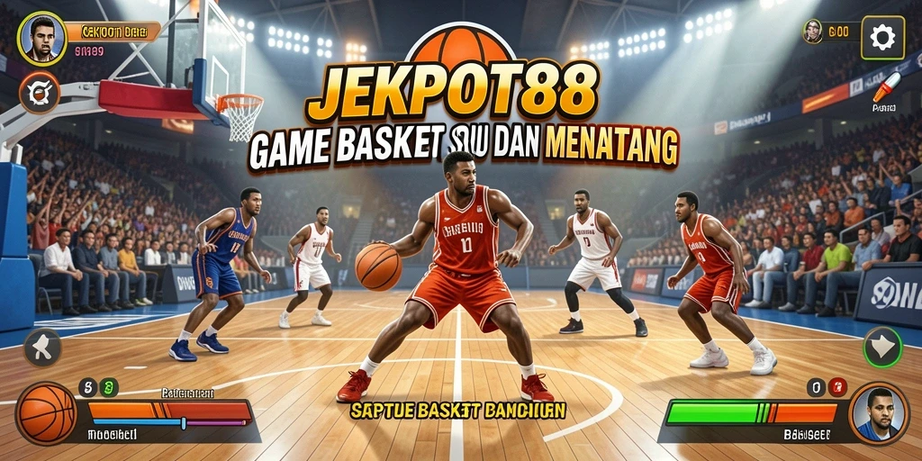 Antarmuka permainan Basket yang dinamis dan interaktif.