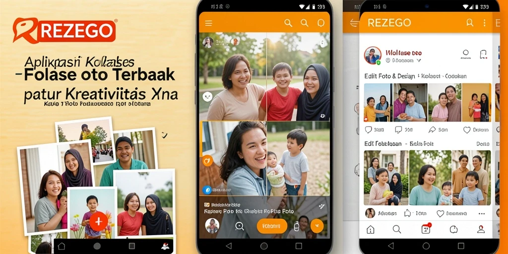Screenshot antarmuka <strong>REZEGO</strong> menampilkan kolase foto yang menarik dan mudah digunakan.